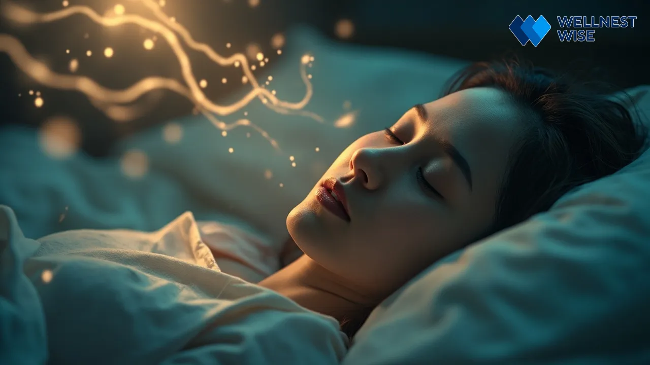 Person sleeping peacefully, with a subtle scientific overlay, representing the link between GLP-1 and improved sleep apnea.