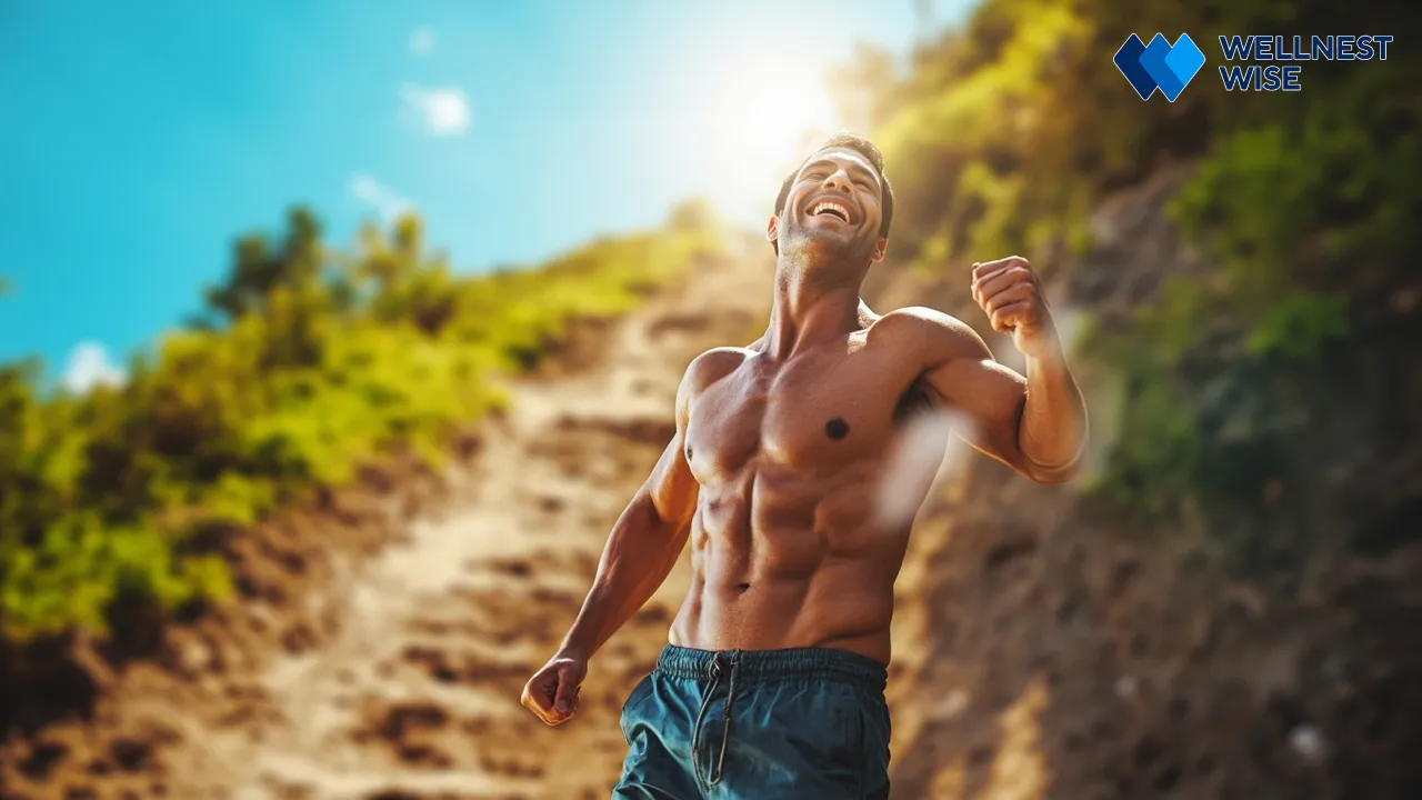 Healthy individual celebrating improved well-being and confidence after achieving weight loss goals, focusing on health benefits