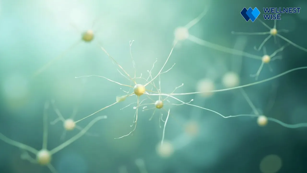 Abstract representation of brain neurons and pathways, symbolizing magnesium\'s role in neurological regulation and calming the nervous system for sleep.