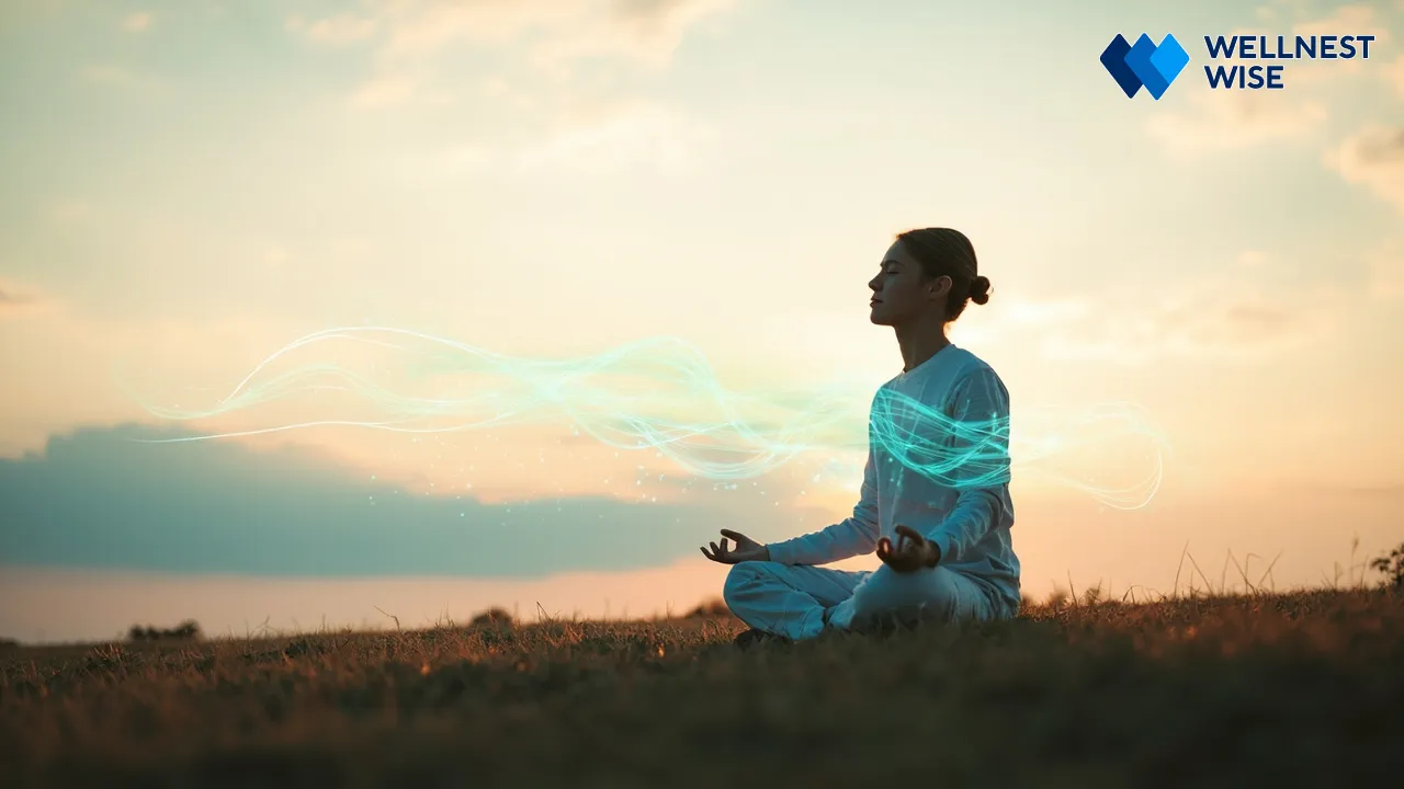 Person practicing mindfulness with subtle Heart Rate Variability (HRV) visualization