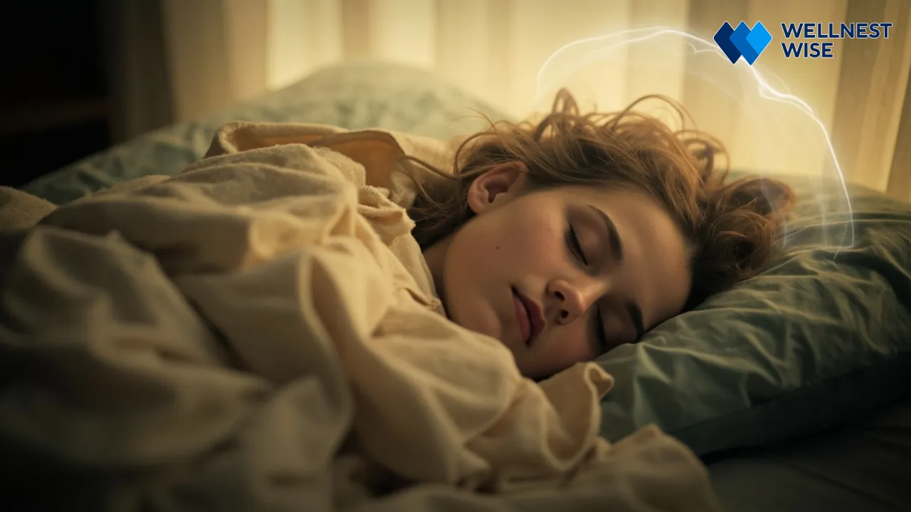 Person sleeping soundly in a bed, illustrating improved sleep quality