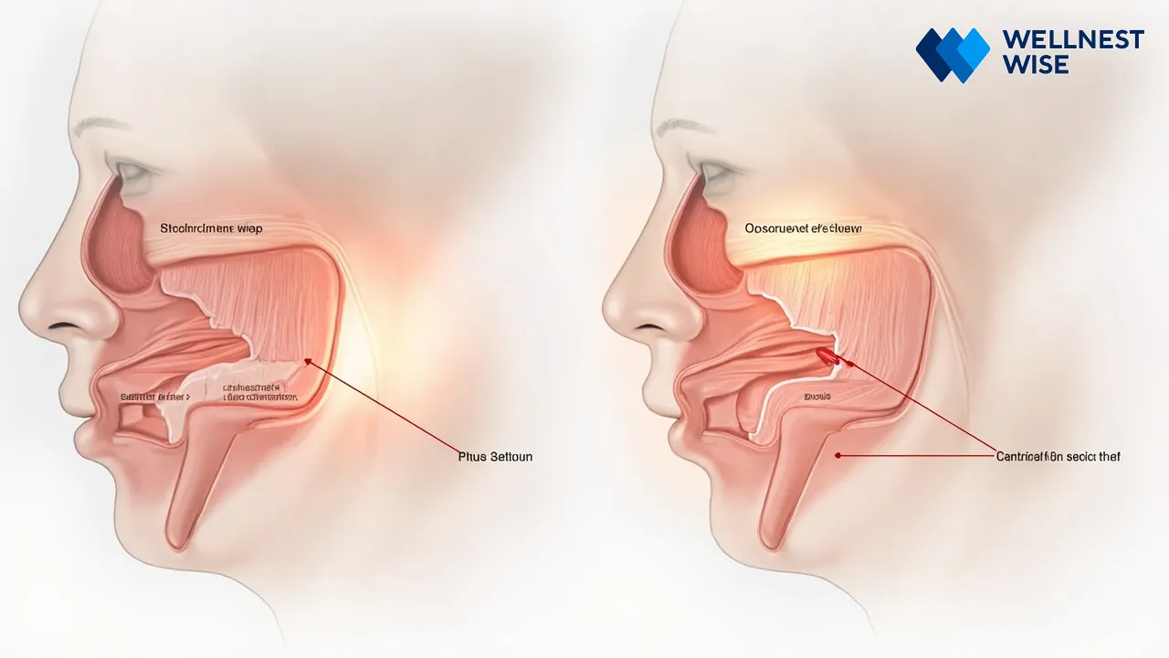 Anatomy of an obstructed airway during sleep, illustrating Obstructive Sleep Apnea.