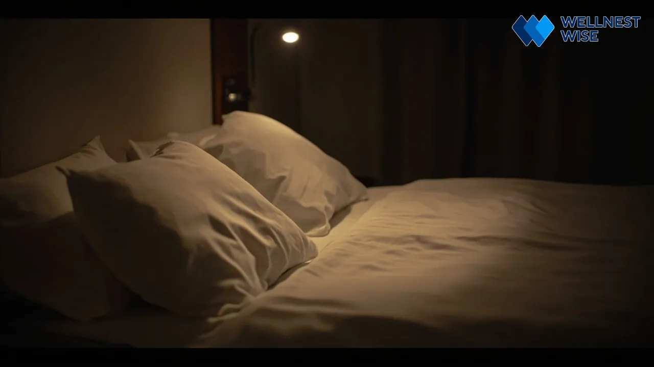 Dimly lit bedroom with soft lighting, symbolizing the physiological preparation for sleep and relaxation.