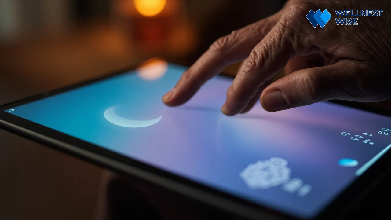 Senior interacting with a digital CBT-I application on a tablet