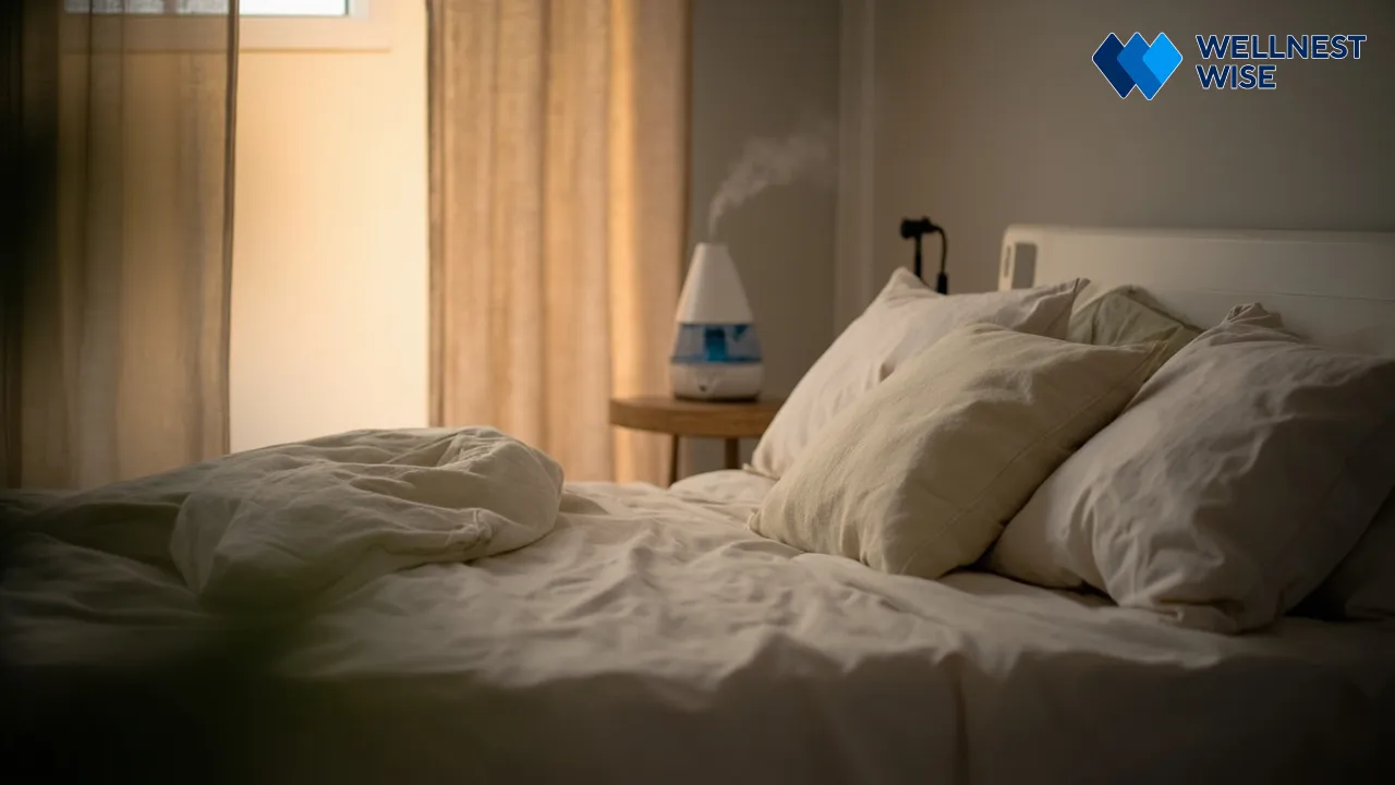 Peaceful bedroom designed for optimal sleep hygiene and chronic pain relief