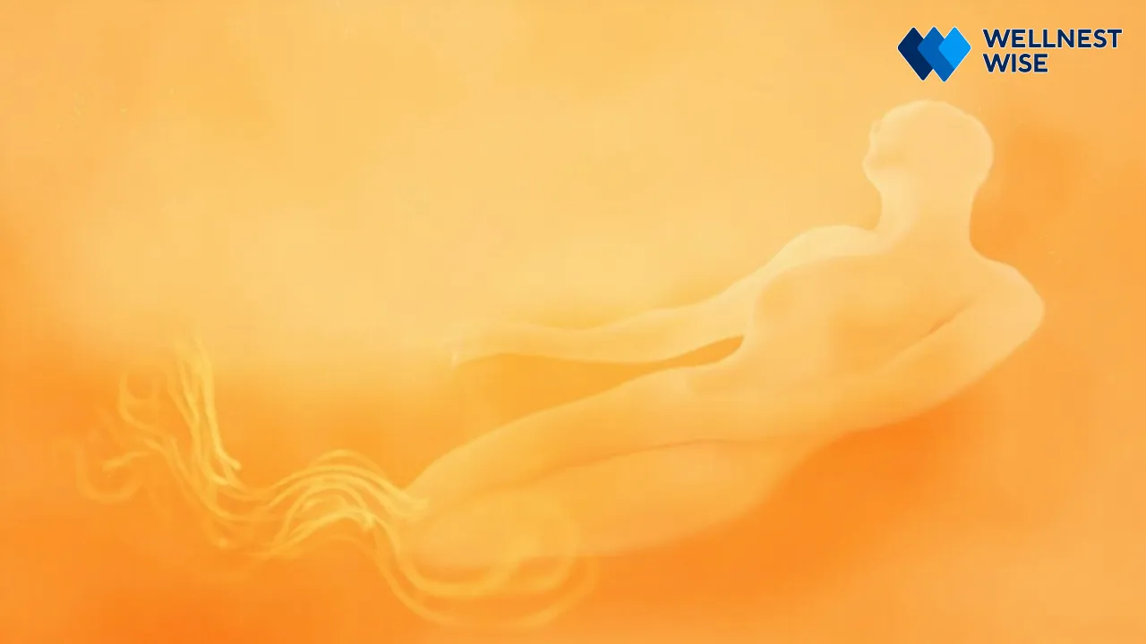 Illustration showing the thermoregulatory effects of sauna on a human body for sleep