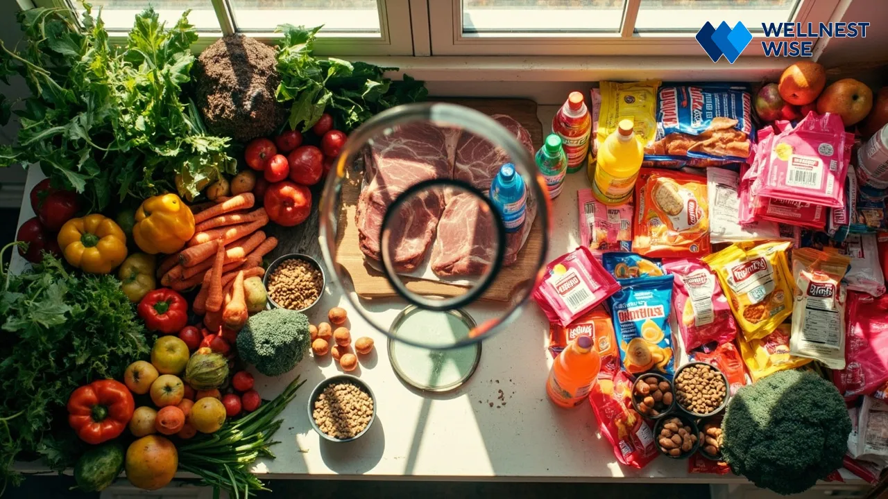 Visual comparison of whole foods versus ultra-processed foods, highlighting the concept of food processing levels and classification for scientific understanding.