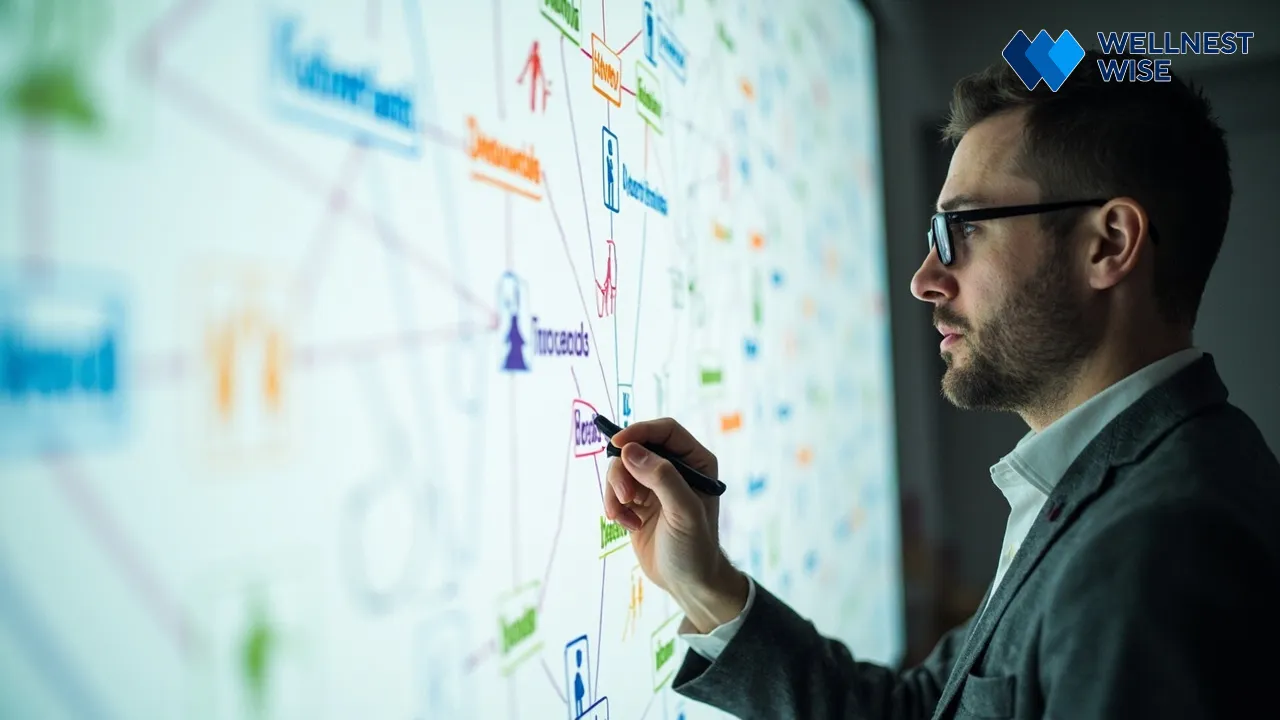 Person drawing a diagram to build a personalized diet support network