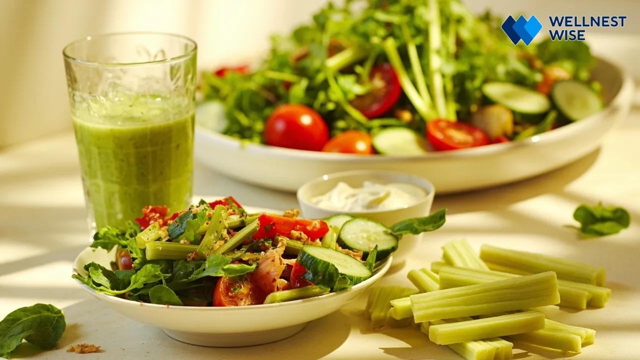 Healthy meals and snacks featuring celery, demonstrating versatile culinary uses