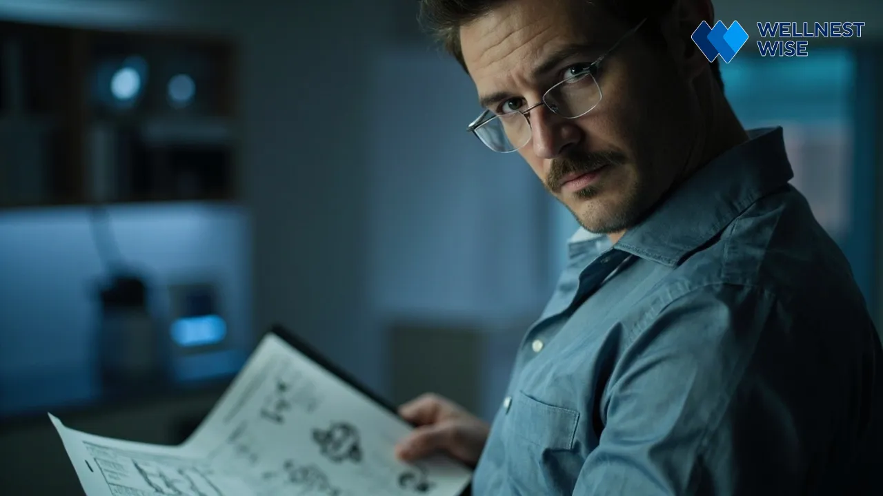 Illustration of a person reviewing medical information, symbolizing the need for doctor consultation before Rifaximin.