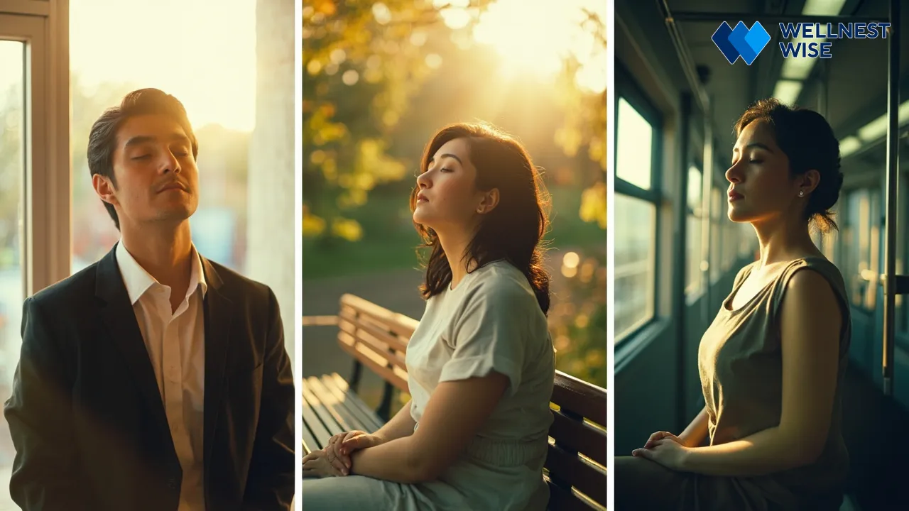 People integrating 5.5 second breath into daily routines: work, travel, relaxation