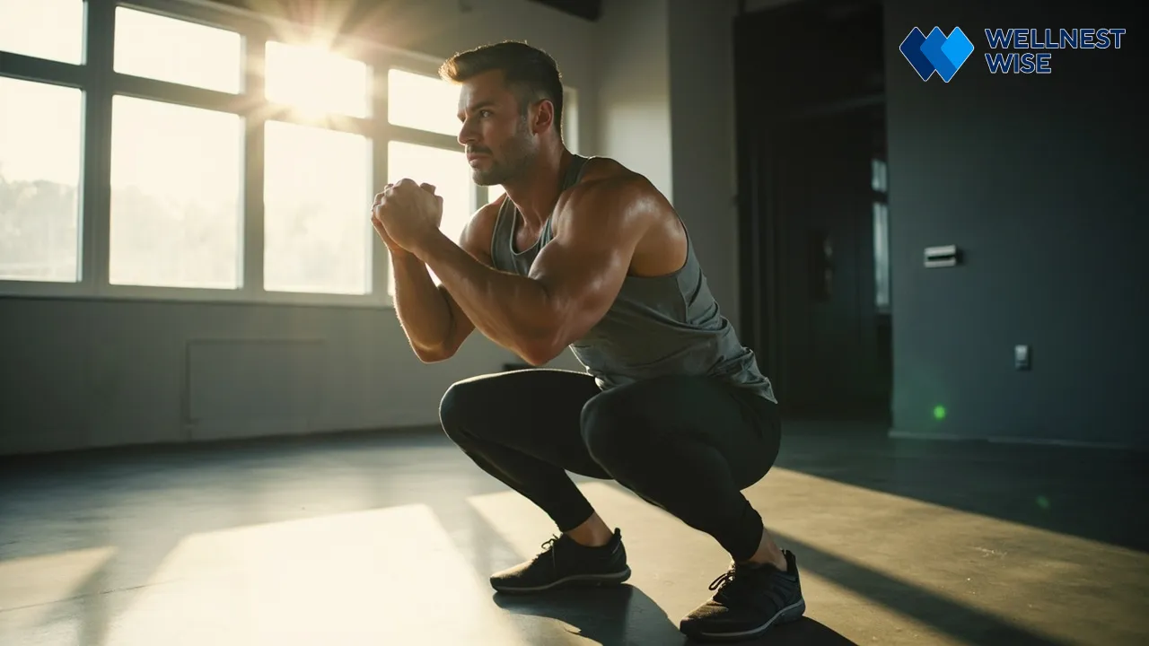 Person performing efficient bodyweight squat for minimal resistance training