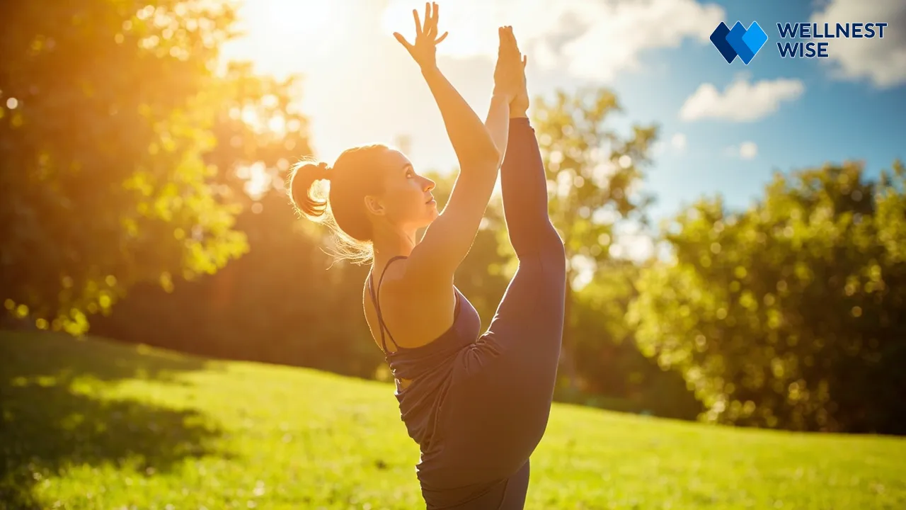 Person doing light exercise outdoors, representing vitality and improved metabolic health from a safe low-carb diet.