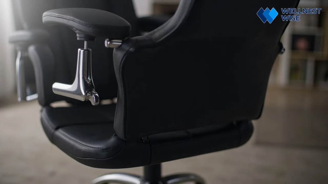 Adjusting an ergonomic office chair for lumbar support and armrest height.