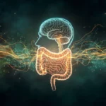 Illustration showing the intricate connection between the gut and brain, symbolizing the gut microbiome's role in mental health.