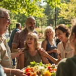 Diverse group smiling, supporting each other in a healthy lifestyle community