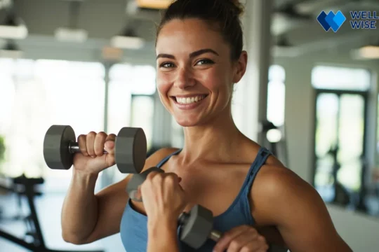 Person doing bicep curl, demonstrating healthy muscle preservation and strength while on GLP-1 treatment.