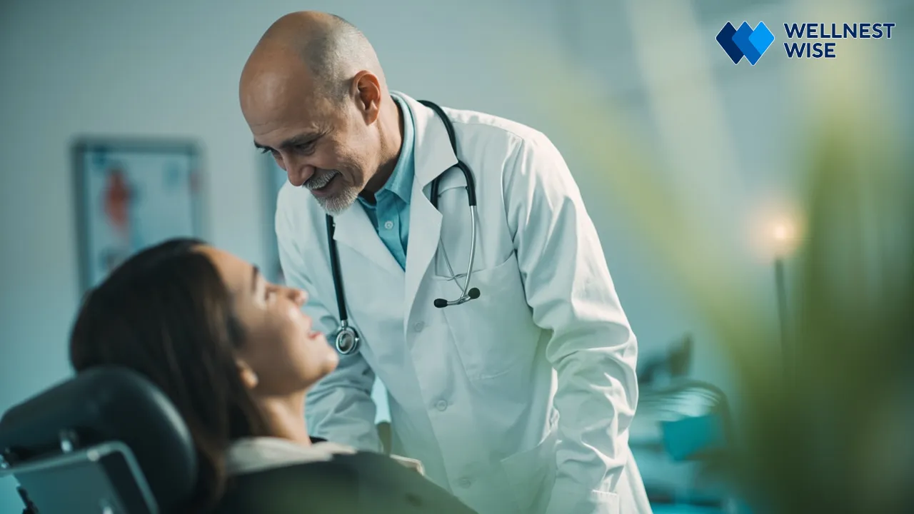 Healthcare professional discussing treatment options and safety with a patient.