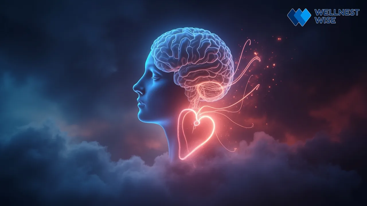 Abstract visualization of brain and heart connection for mental well-being