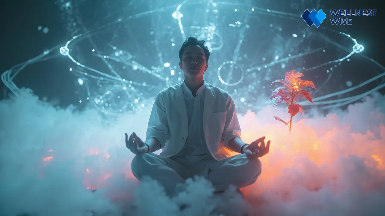 Futuristic meditation scene showing evolving mindfulness practices in 2025