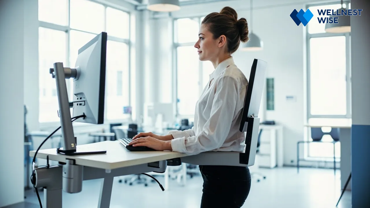 Setting up monitor height and keyboard/mouse for optimal ergonomic alignment.