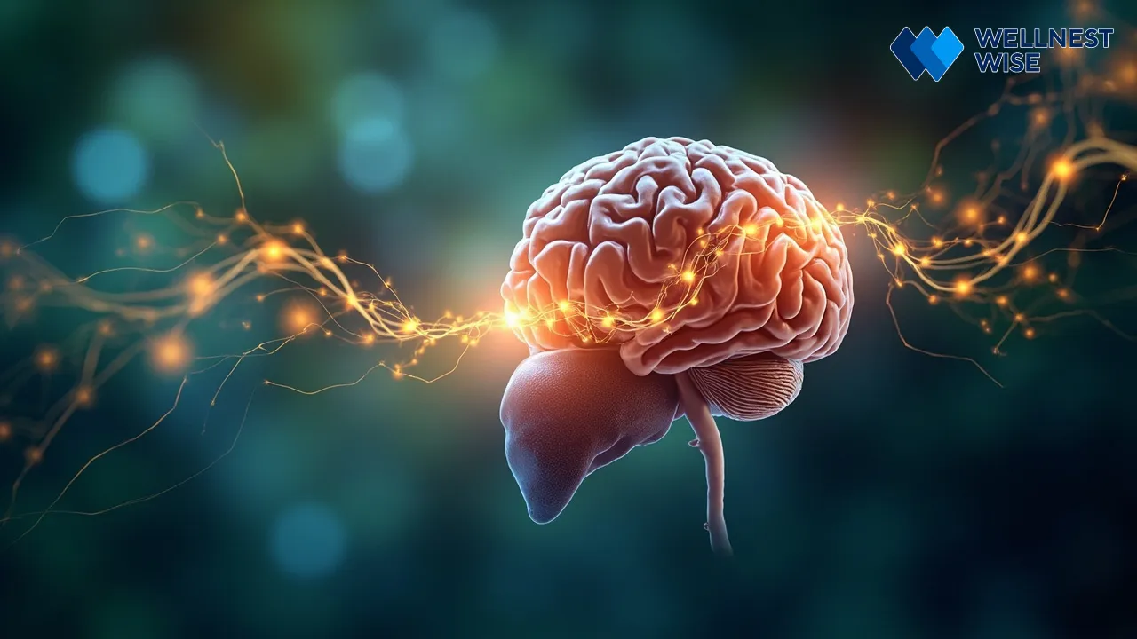 Illustration of brain and liver connection in Multiple Sclerosis and fatty liver disease
