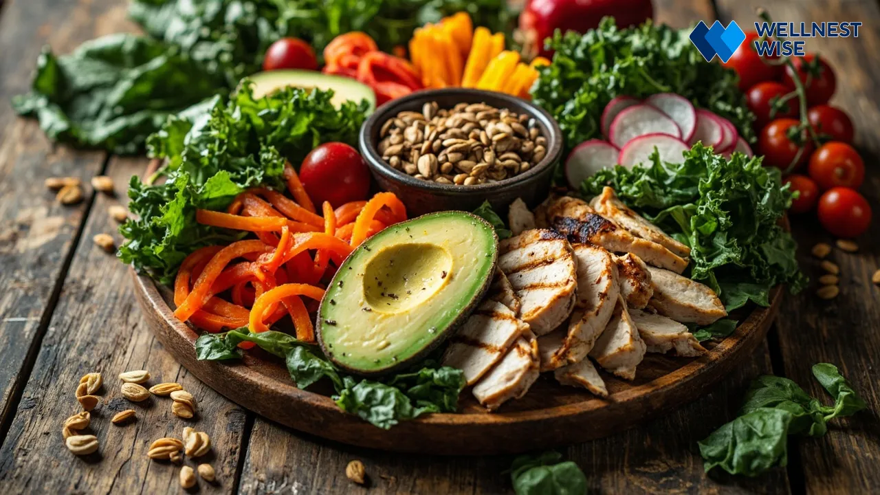 Diverse nutrient-rich whole foods for a balanced low-carb diet, highlighting the importance of micronutrients.