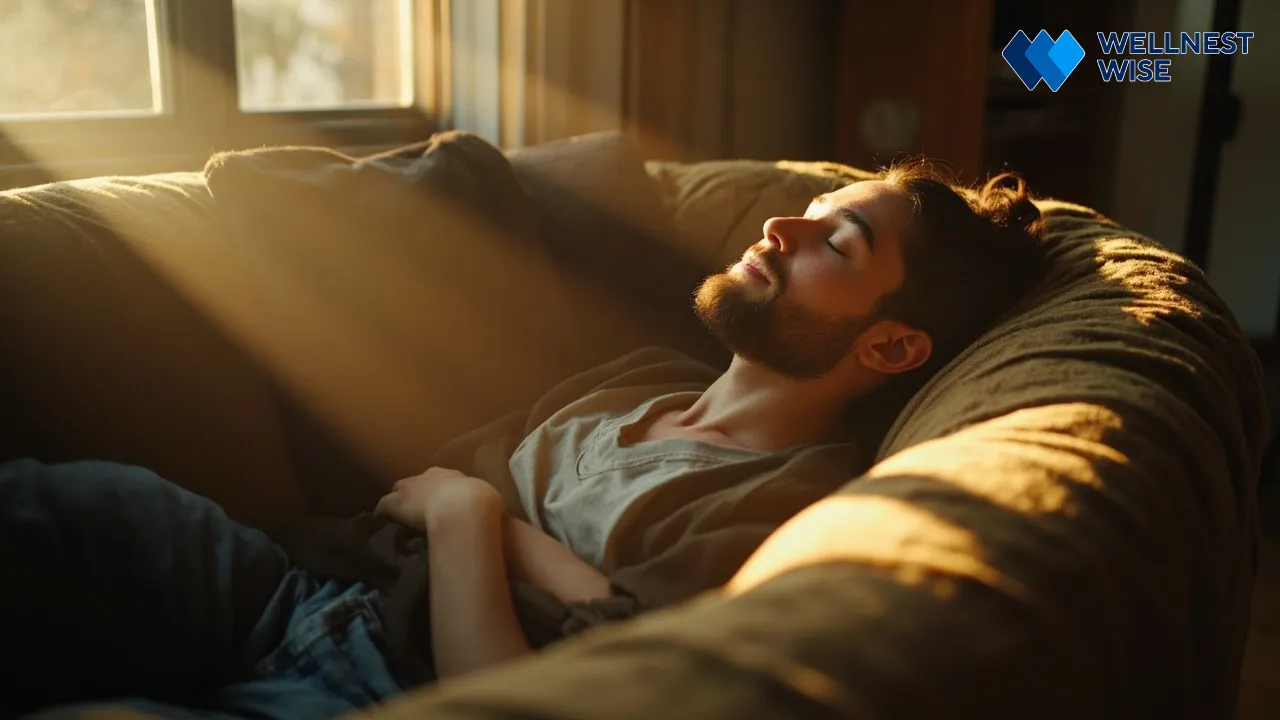 Person taking a refreshing power nap in a cozy, sunlit room