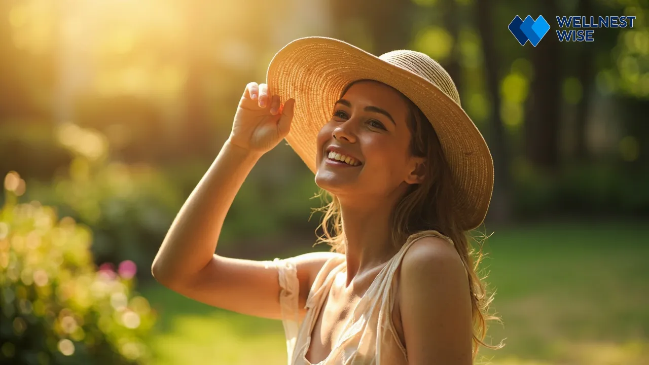 Individual practicing safe sun exposure for Vitamin D production with protective measures