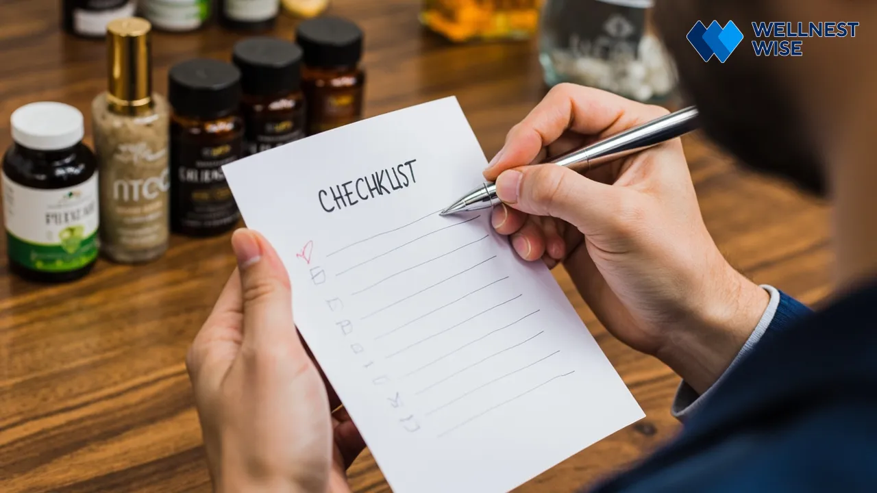 Hand holding a checklist for choosing safe and effective supplements in 2025.