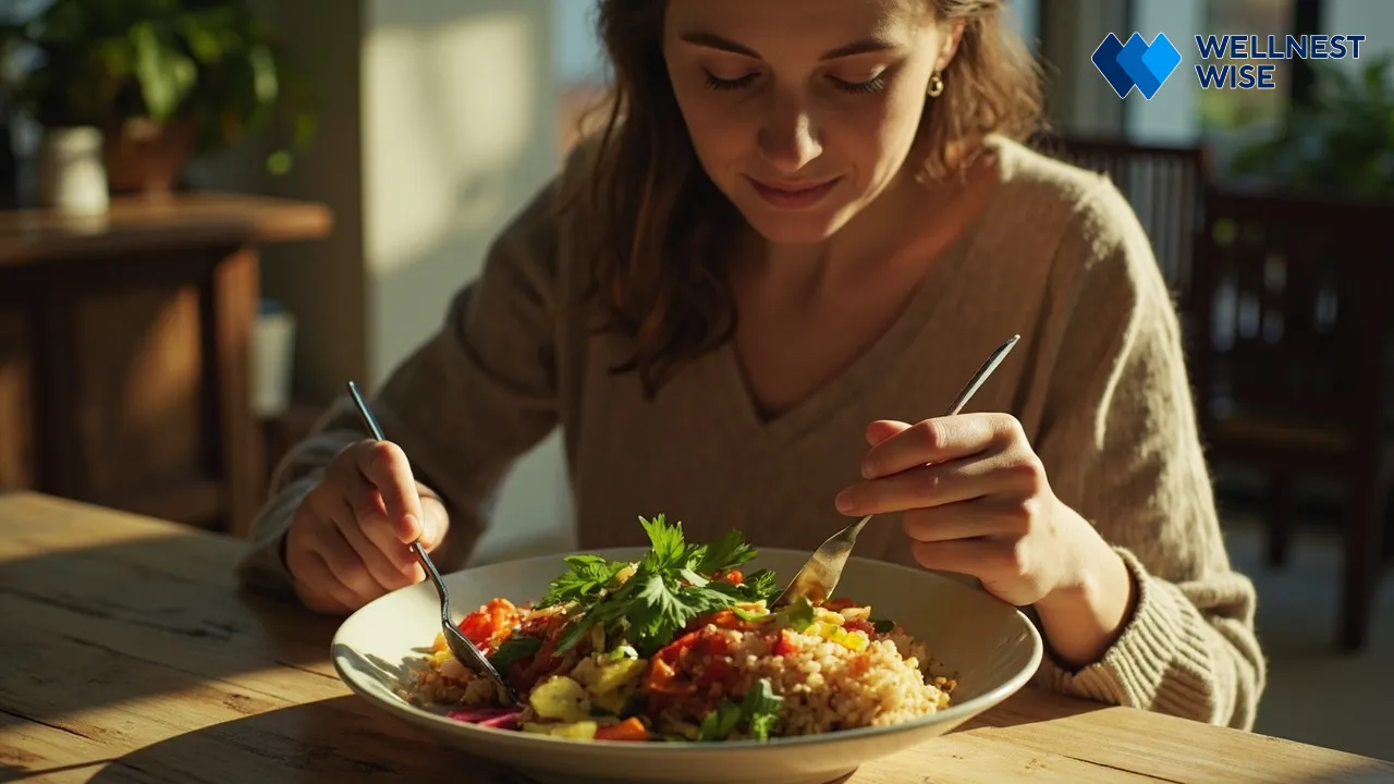 Person feeling satisfied after a healthy meal, promoting natural satiety and weight management.