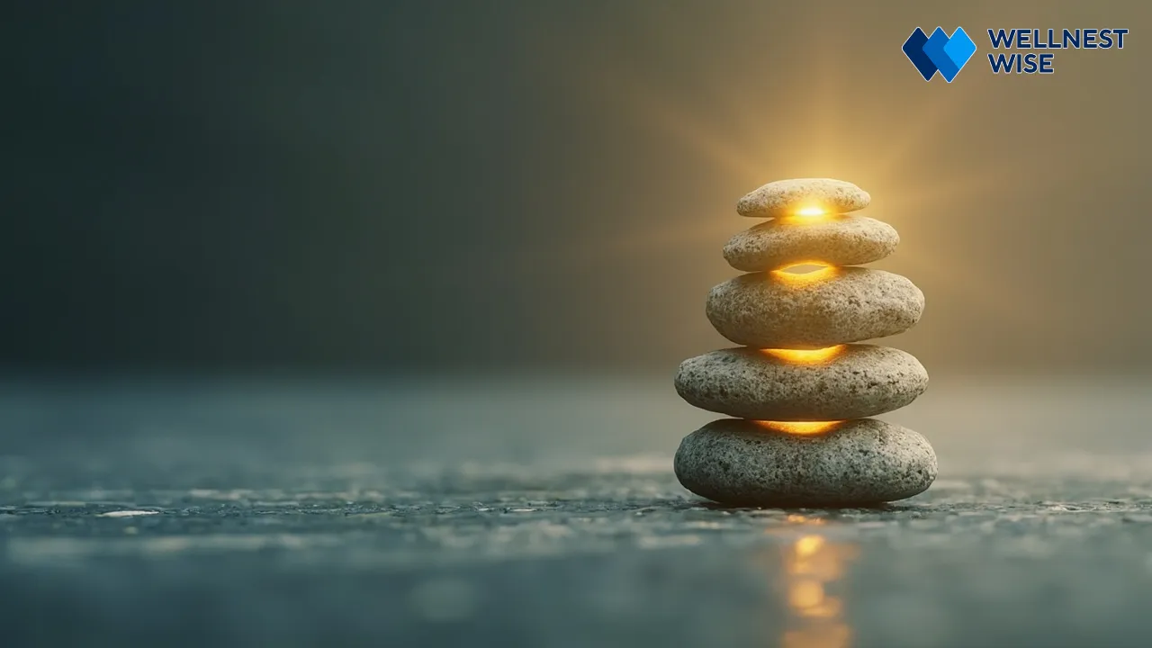 Stone cairn symbolizing balance and long-term well-being from sauna use.
