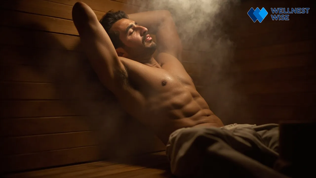Athlete relaxing in sauna for muscle recovery and enhanced performance.