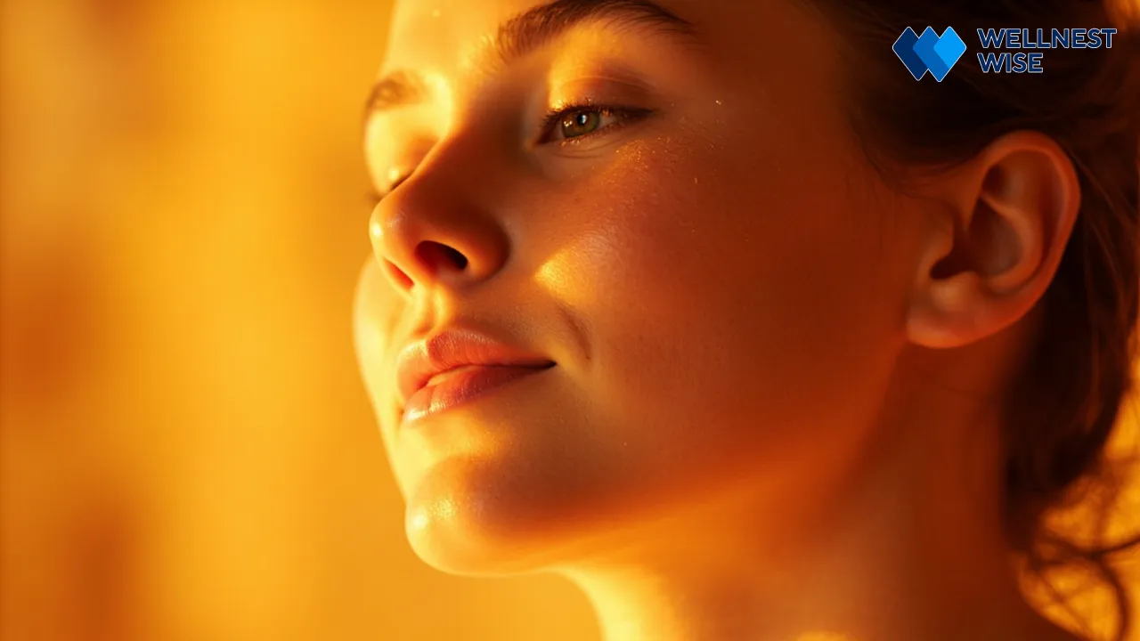 Glowing skin after sauna, representing detoxification and improved skin health.
