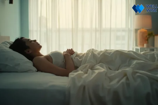 Person doing breathing exercises in bed for better sleep