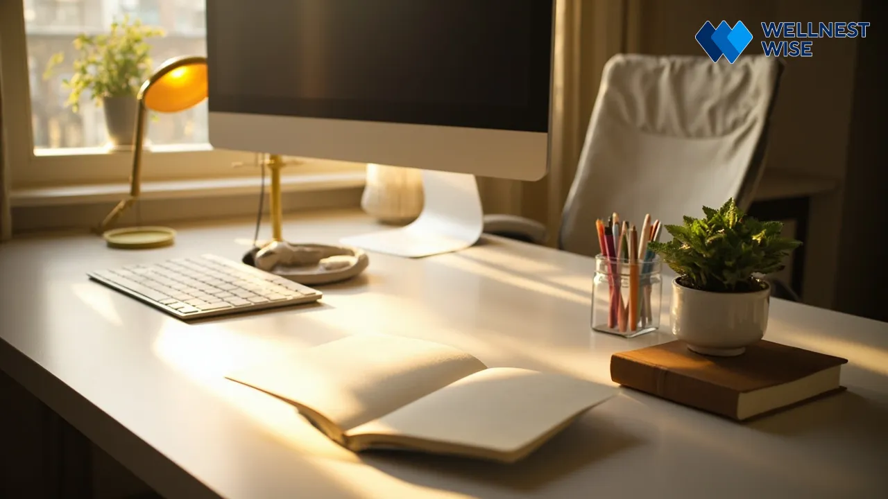 Peaceful and organized ergonomic workspace for sustained well-being.