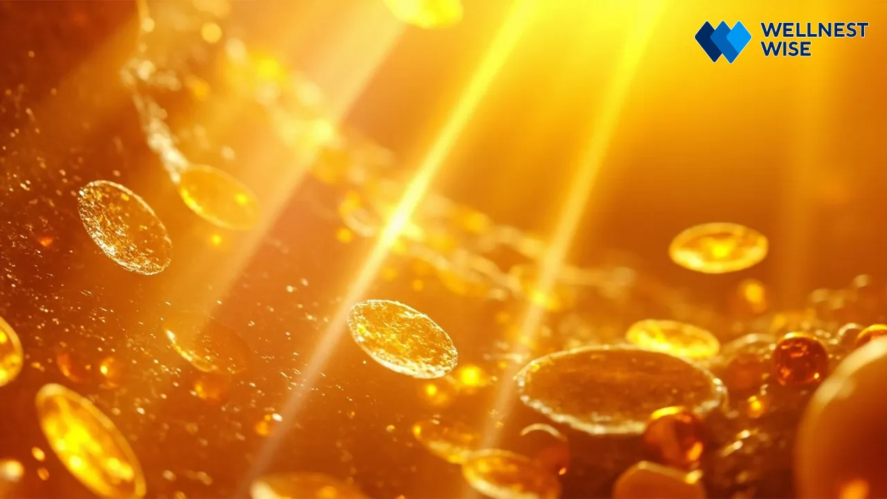 Microscopic view of skin cells interacting with UVB rays for Vitamin D synthesis