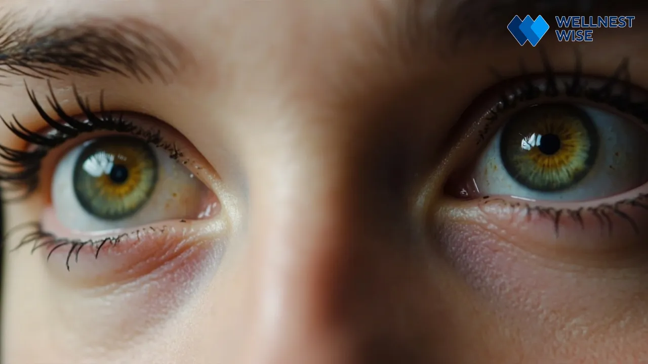 Close-up image of a person's eye showing subtle jaundice, a warning sign of advanced liver disease or NASH.