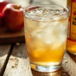 Glass of diluted apple cider vinegar with fresh apples and ACV bottle