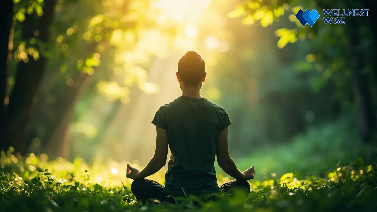 Person practicing stress-reducing activity outdoors, promoting mental well-being.