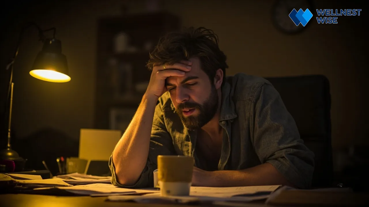 Person experiencing persistent, chronic fatigue, an early sign of fatty liver disease.