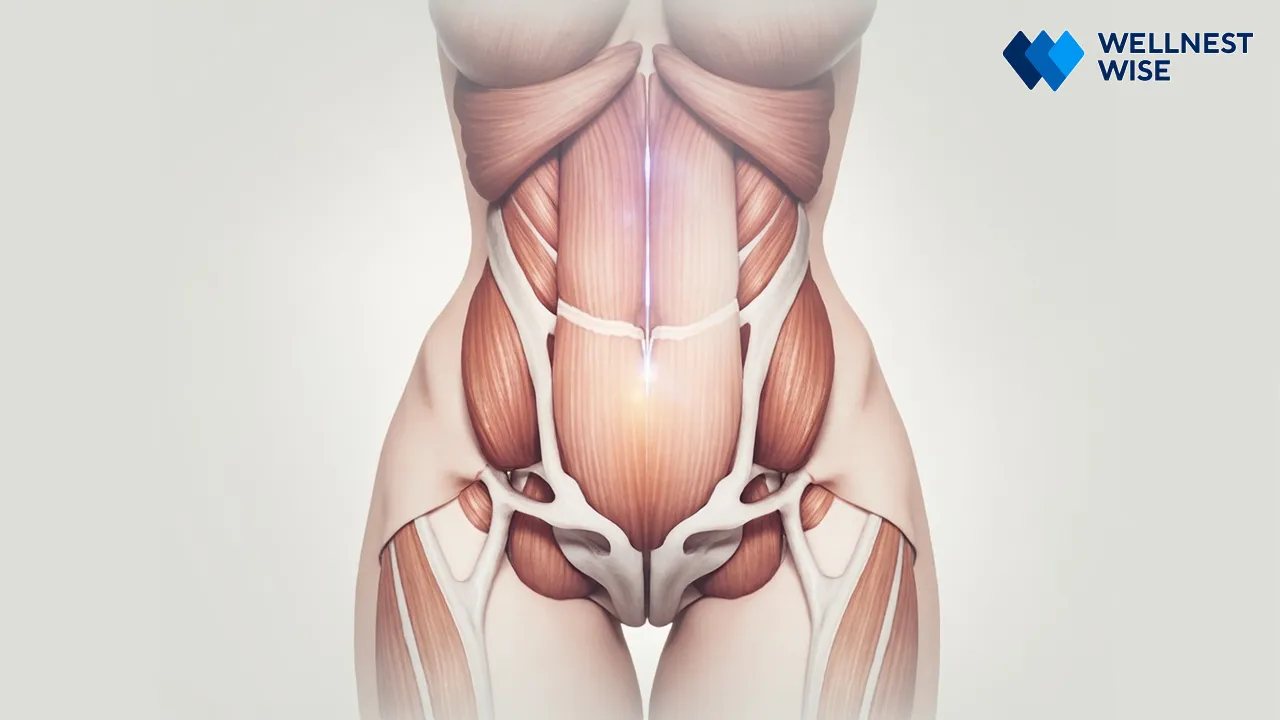 Anatomical illustration of female abdominal muscles
