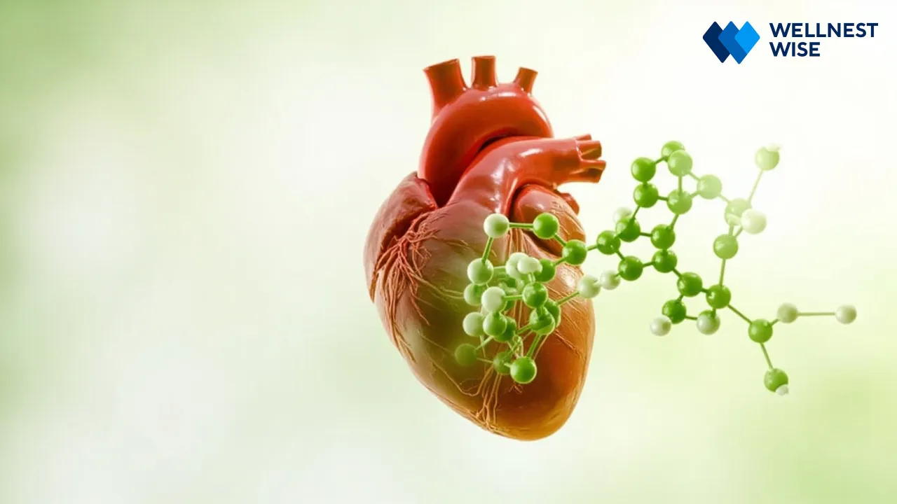 Diagram showing the positive effects of antioxidants like EGCG on heart health and blood vessels.