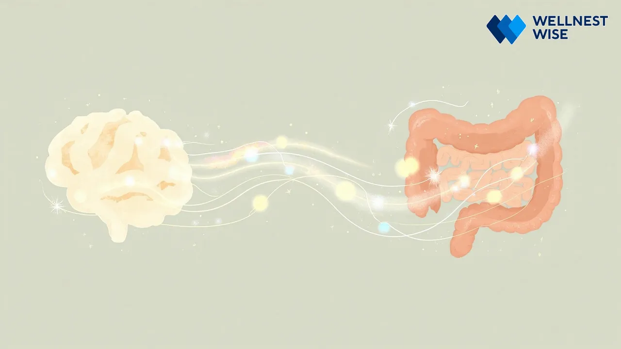 Symbolic representation of the gut-brain axis connection, highlighting neurological and digestive communication.