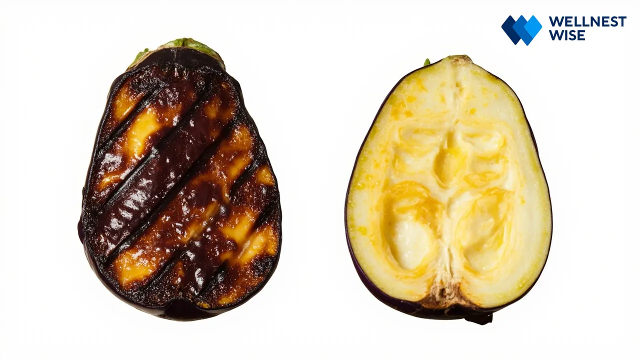 Roasted versus pan-fried eggplant for a lighter Kashk-e Bademjan