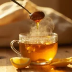 Herbal tea with honey and lemon for sore throat relief