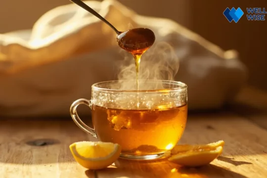 Herbal tea with honey and lemon for sore throat relief