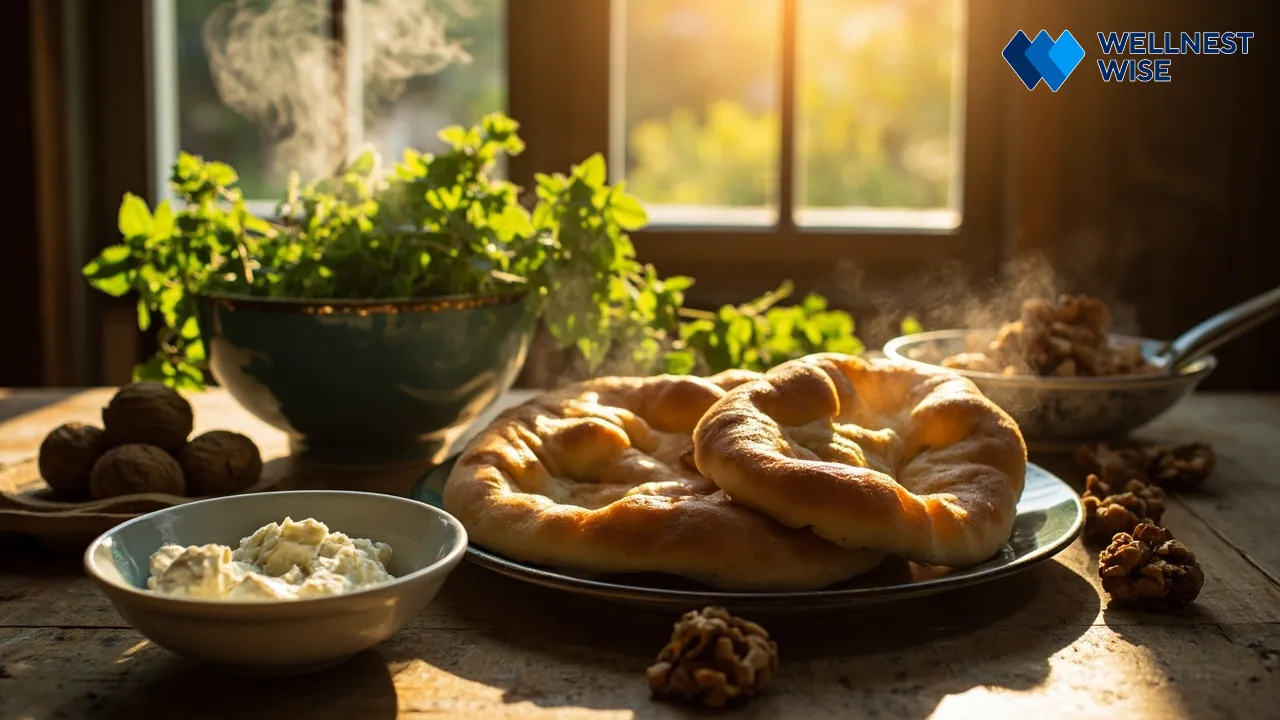 Traditional Iranian breakfast setting featuring fresh mint (sabzi khordan) for daily consumption