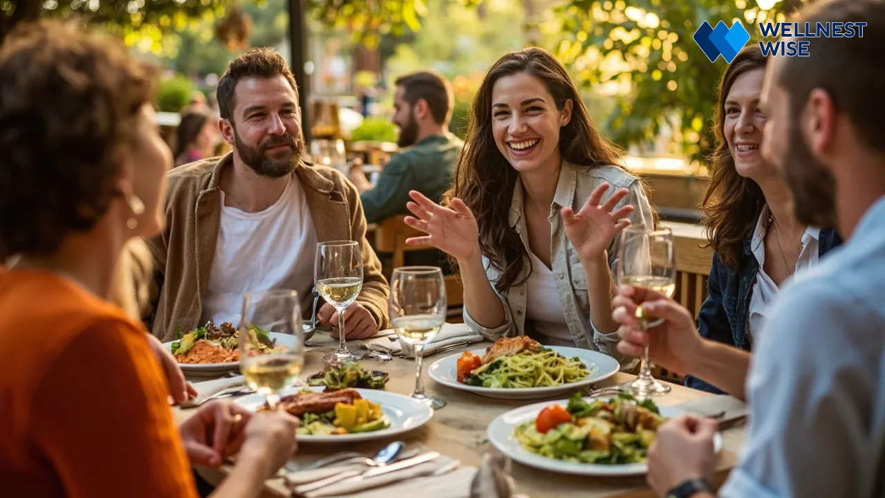 People enjoying a social meal out with keto-friendly options.