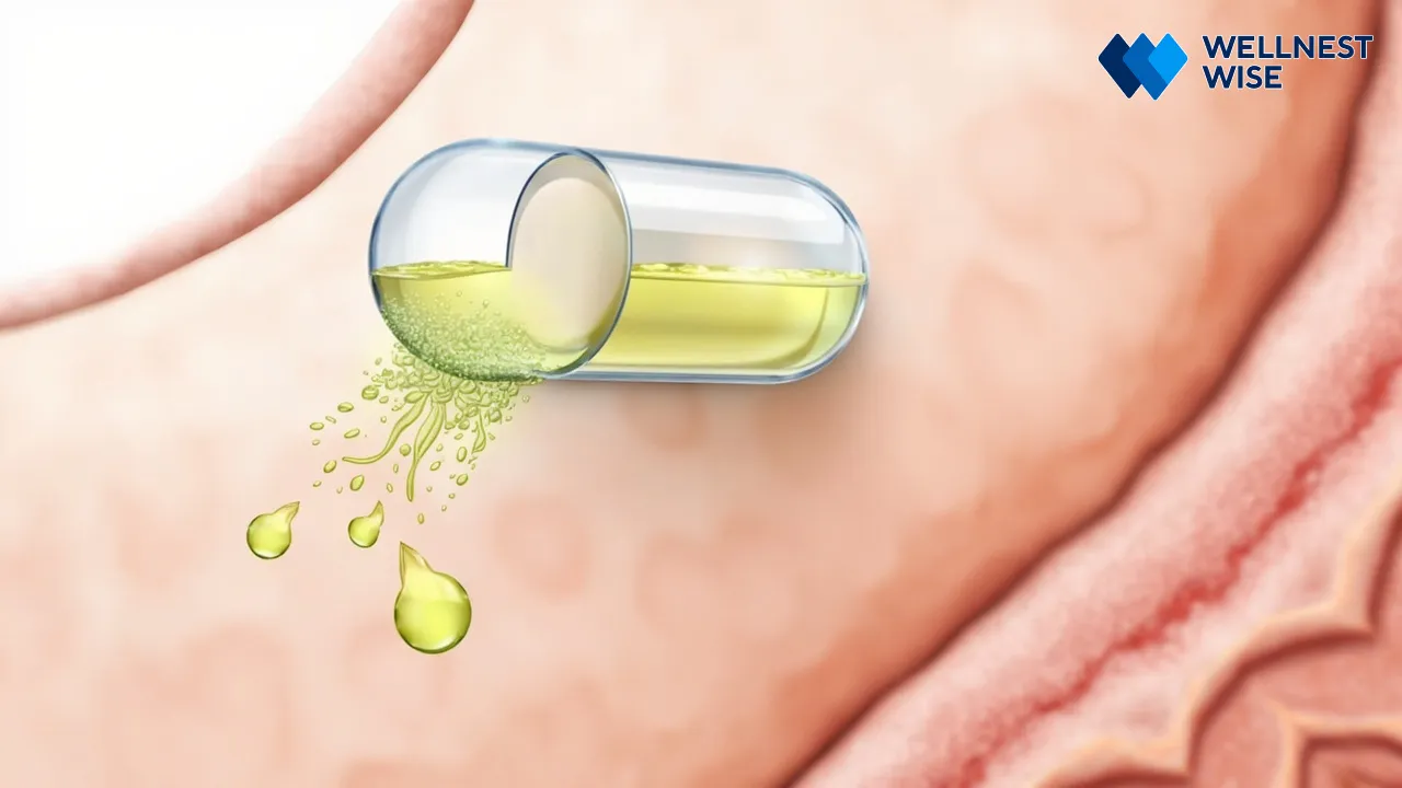 Diagram showing the smooth muscle relaxation effect in the intestine from Peppermint Oil (PO)